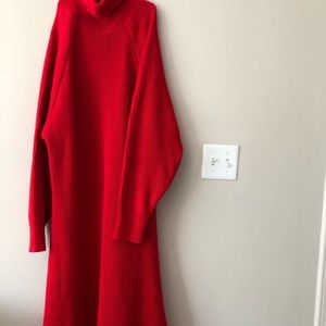 Long turtleneck sweater dress with belt